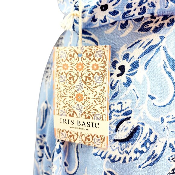 Blue Floral Halter Neck Sleeveless Midi Dress With Lace-Up Back Size M - Picture 3 of 10